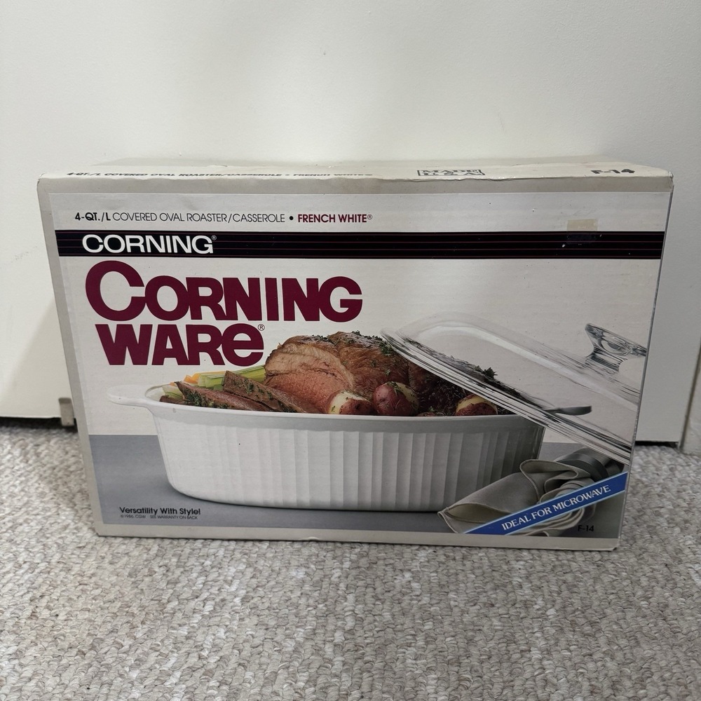 Vintage CorningWare F14 French White 4 Qt Roaster Casserole 1986 14.5 New in Box
